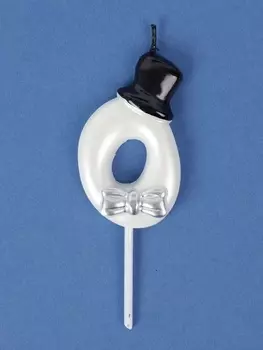 Свеча для торта «Джентельмен», цифра 0, белая