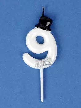 Свеча для торта «Джентельмен», цифра 9, белая