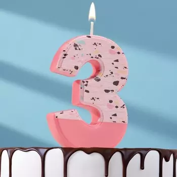 Свеча для торта «Мозайка», цифра 3, розовый