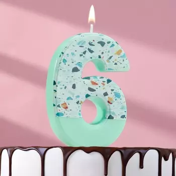 Свеча для торта «Мозайка», цифра 6, голубой
