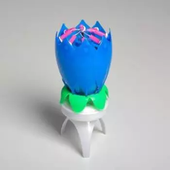 Свеча для торта музыкальная «Тюльпан», крутящаяся, синяя, 14.56 см