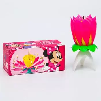 Свеча для торта музыкальная "Тюльпан", розовая, 12×5 см, Минни Маус