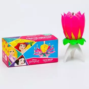 Свеча для торта музыкальная "Тюльпан", розовая, 12×5 см, Принцессы