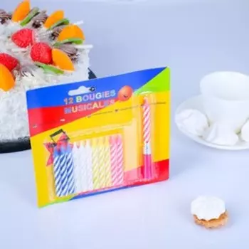Свеча для торта, набор 12 витых, 1 музыкальная