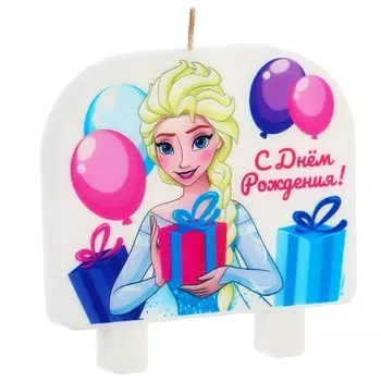 Свеча для торта "С Днем Рождения!", 8 х 8 см, Холодное сердце