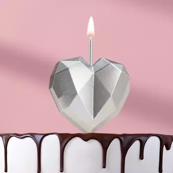Свеча для торта «Сердце», серебристая