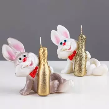 Свеча фигурная «Кролик с шампанским», 9х8 см, 58 г