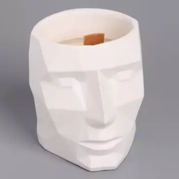 Свеча из соевого воска в кашпо «Геометрическая голова», 97.5 см, белая