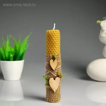 Свеча из вощины "Классика" с сердечеками, 4,5×18 см