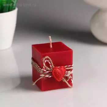 Свеча- куб "Любовь в кубе" красная, с декором, 5×6 см