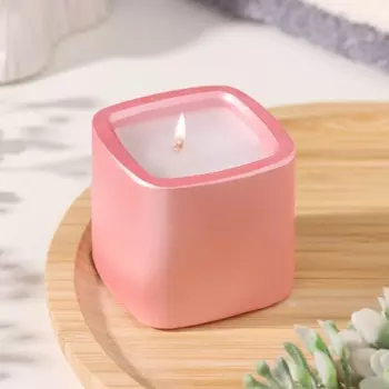 Свеча "Квадрат" в подсвечнике из гипса,5х6см,розовый