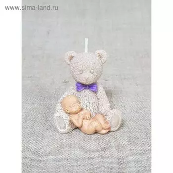 Свеча "Мишка с младенцем" 5*5,5 бант сиреневый