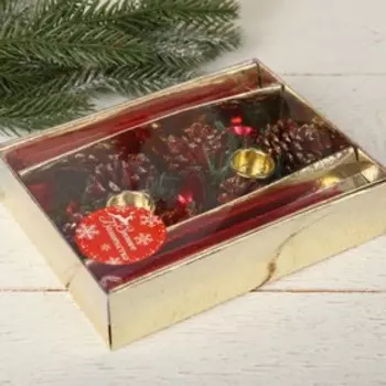 Свеча новогодняя с подсвечником «Красные колокольчики», набор 4 шт., 413.517 см, красная