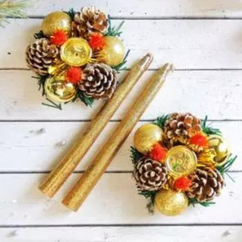 Свеча новогодняя с подсвечником «Золотые шары», набор 4 шт., 41317 см