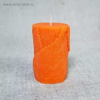 Свеча пирамида "Цилиндр из листьев" 6,8х6х10 оранжевая