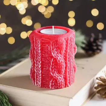 Свеча-подсвечник «Вязаный пенёк», 6.57.8 см, 1 ч, 177 г, красный