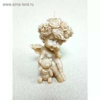 Свеча "Ручная работа" "Ангел с медвежонком" 13*8 бежевый