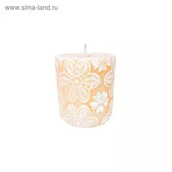Свеча "Ручная работа" цилиндр "Кружевные цветы" 70*75 абрикосовый