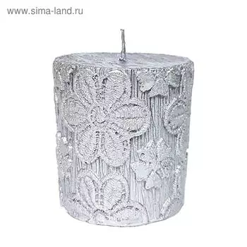Свеча "Ручная работа" цилиндр "Кружевные цветы" 70*75 серебро