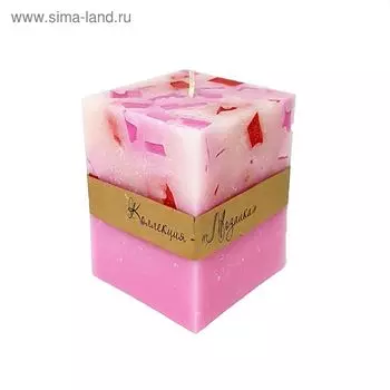 Свеча "Ручная работа" куб Мозаика 7,5х10,5 Розово-красная