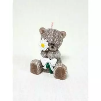 Свеча "Ручная работа" "Мишка коричневый с белым бантом" 8 см.