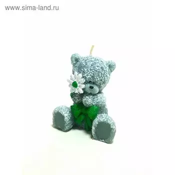 Свеча "Ручная работа" "Мишка с ромашкой" 8 см. зеленый
