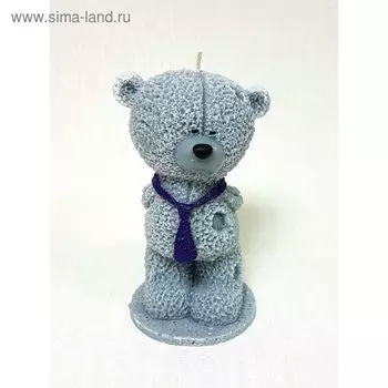 Свеча "Ручная работа" "Мишка в галстуке" 21,5*11,5см.фиолетовый