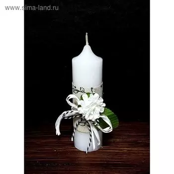 Свеча "Ручная работа" с декором "Белые цветы" 40*135