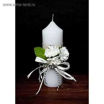 Свеча "Ручная работа" с декором "Белые цветы" 50*155