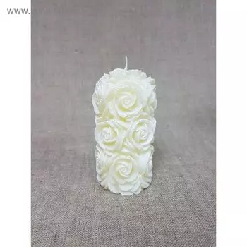 Свеча "Ручная работа" Свадебная Цилиндр из роз айвори с блеском 6,5*12,5
