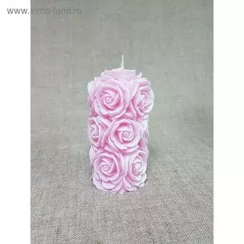 Свеча "Ручная работа" Свадебная Цилиндр из роз розовый с блеском 6,5*12,5