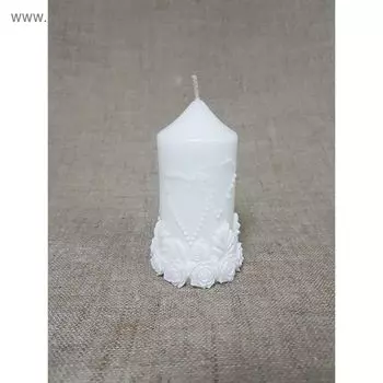 Свеча "Ручная работа" Свадебная Цилиндр с розами белый с блеском 6*10,5