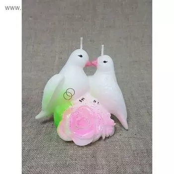 Свеча "Ручная работа" Свадебная "Голуби" белая с блеском 12*10,5