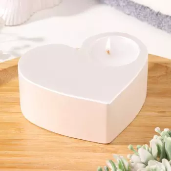 Свеча "Сердце большое. Мрамор" в подсвечнике из гипса,10,5х9х4,5см,белый перламутр