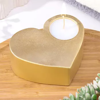 Свеча "Сердце большое. Мрамор" в подсвечнике из гипса,10,5х9х4,5см,золото