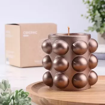 Свеча в подсвечнике из гипса с шарообразными гранями, Sima-Home, 1010 см, серо-коричневый