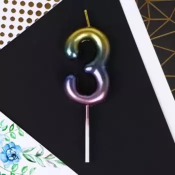 Свеча в торт «3», радужная