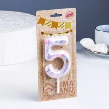 Свеча в торт «Белый мрамор», цифра 5, ГИГАНТ, 9 см