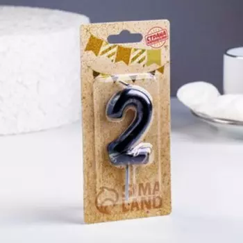 Свеча в торт «Черный мрамор», цифра 2, 5.5 см