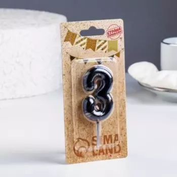 Свеча в торт «Черный мрамор», цифра 3, 5.5 см