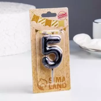 Свеча в торт «Черный мрамор», цифра 5, 5.5 см