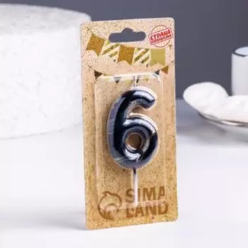 Свеча в торт «Черный мрамор», цифра 6, 5.5 см