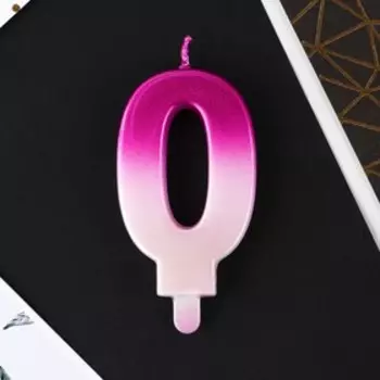 Свеча в торт,цвет бело-розовый, "0"