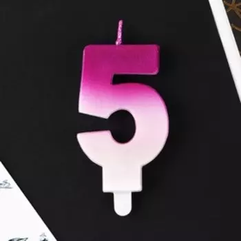 Свеча в торт,цвет бело-розовый, "5"