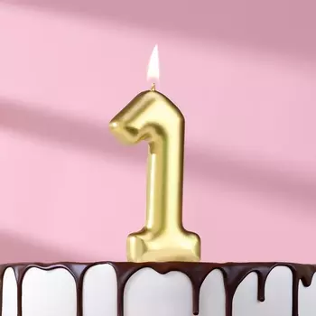 Свеча в торт «Европейская», цифра 1, 6 см, золото