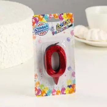 Свеча в торт "Грань", цифра 0, черная с красными блестками, 7.8 см