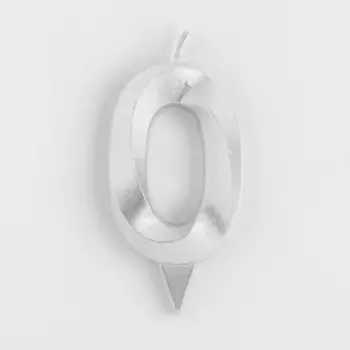 Свеча в торт «Грань», цифра 0, серебряный металлик, 6.5 см