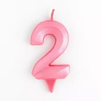 Свеча в торт "Грань", цифра "2", розовый металлик, 6,5 см