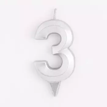 Свеча в торт «Цифра 3», серебряная, 6.5 см