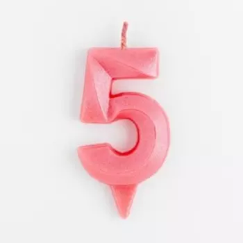 Свеча в торт "Грань", цифра "5", розовый металлик, 6,5 см